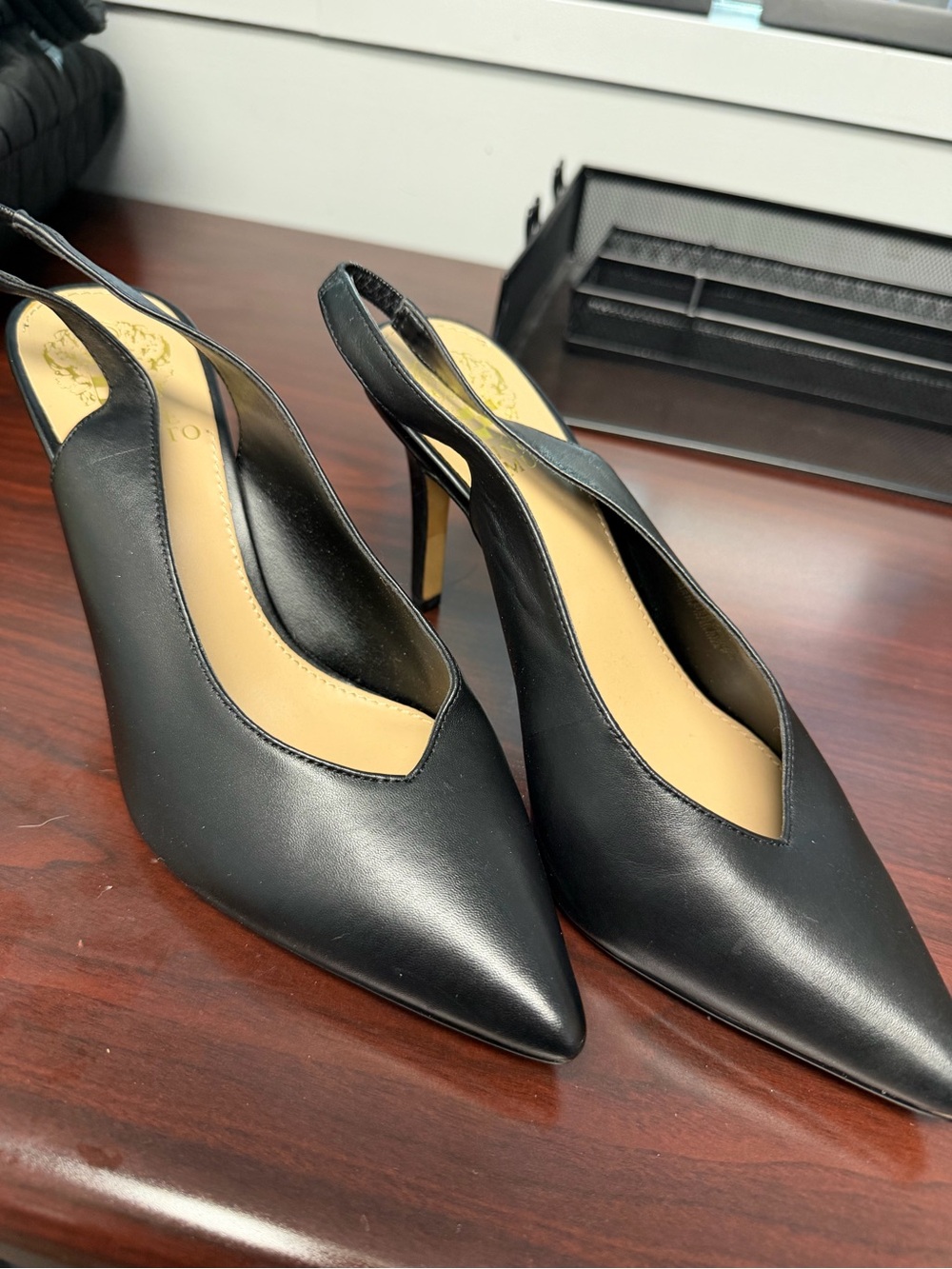 Vince Camuto Black Pointed Slingback Stiletto Heels
